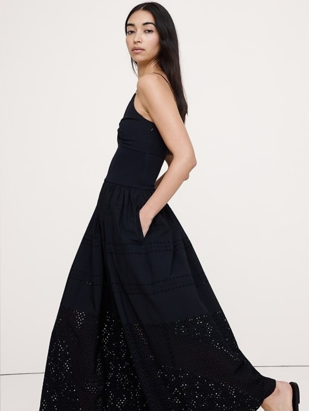 NWT Banana Republic Black Jersey & Poplin Twist-Front Maxi Dress Size Small